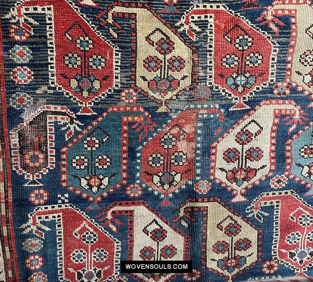 1645 Antique Gendge Boteh Rug with Figures-WOVENSOULS Antique Textiles & Art Gallery