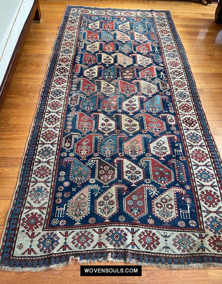 1645 Antique Gendge Boteh Rug with Figures-WOVENSOULS Antique Textiles & Art Gallery