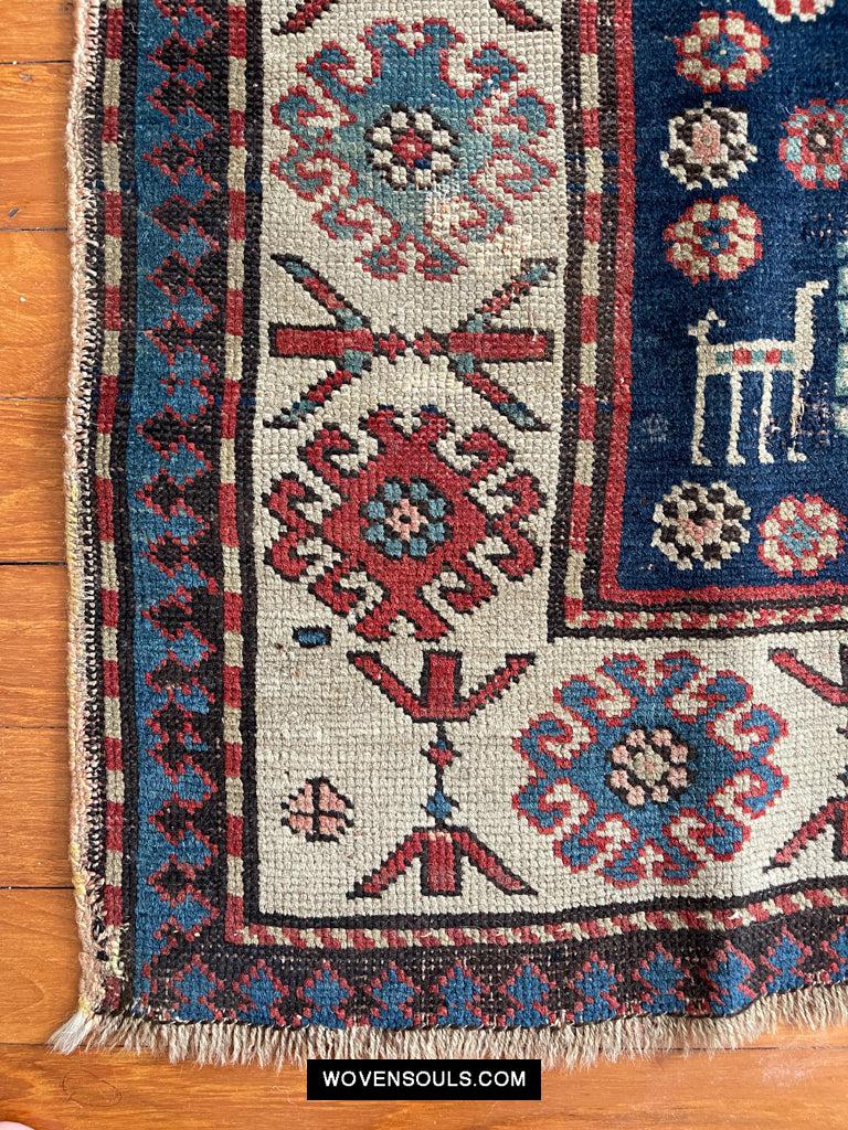 1645 Antique Gendge Boteh Rug with Figures-WOVENSOULS Antique Textiles & Art Gallery