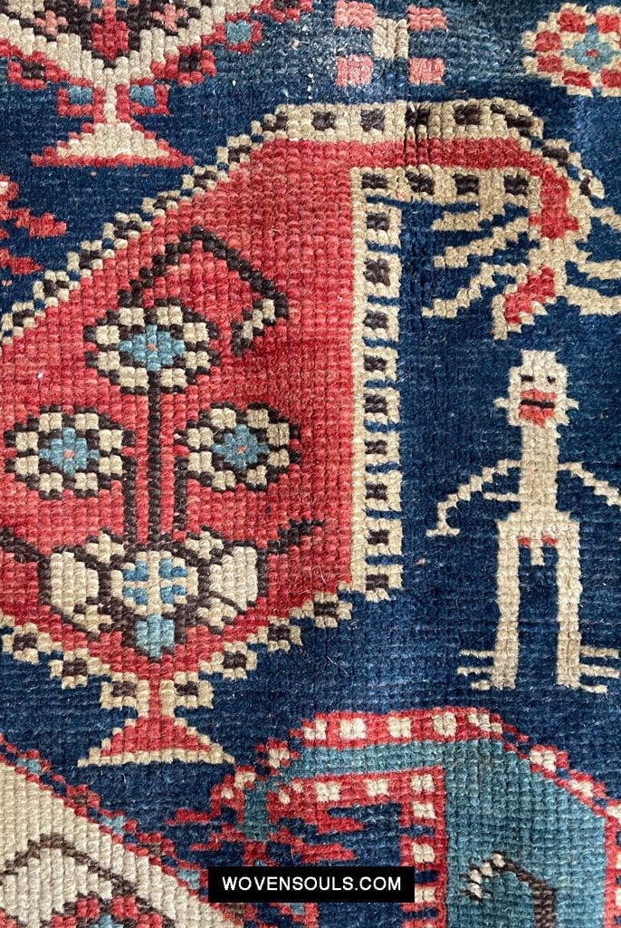 1645 Antique Gendge Boteh Rug with Figures-WOVENSOULS Antique Textiles & Art Gallery
