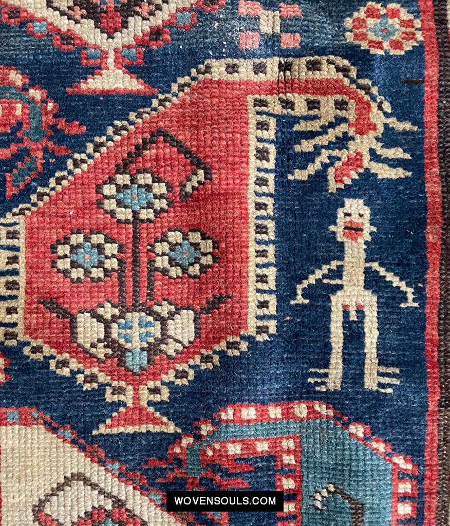 1645 Antique Gendge Boteh Rug with Figures-WOVENSOULS Antique Textiles & Art Gallery