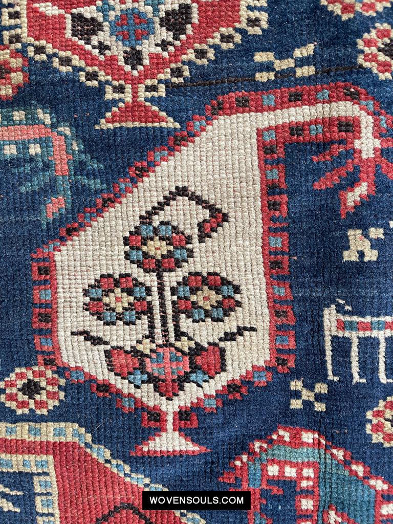 1645 Antique Gendge Boteh Rug with Figures-WOVENSOULS Antique Textiles & Art Gallery