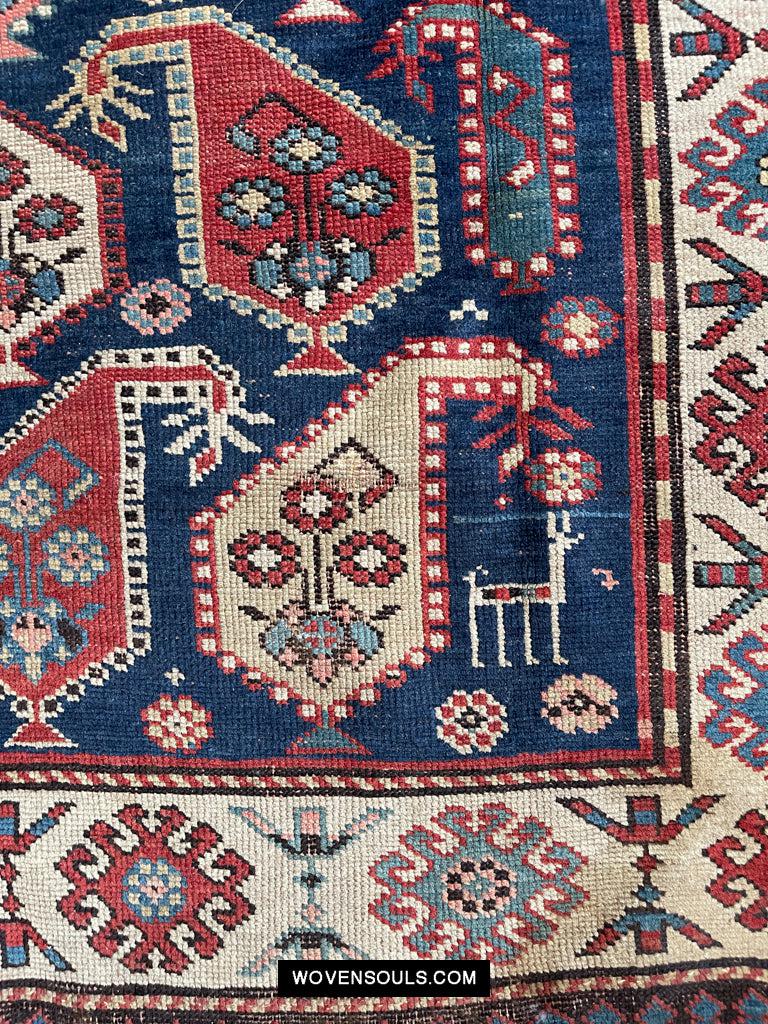 1645 Antique Gendge Boteh Rug with Figures-WOVENSOULS Antique Textiles & Art Gallery