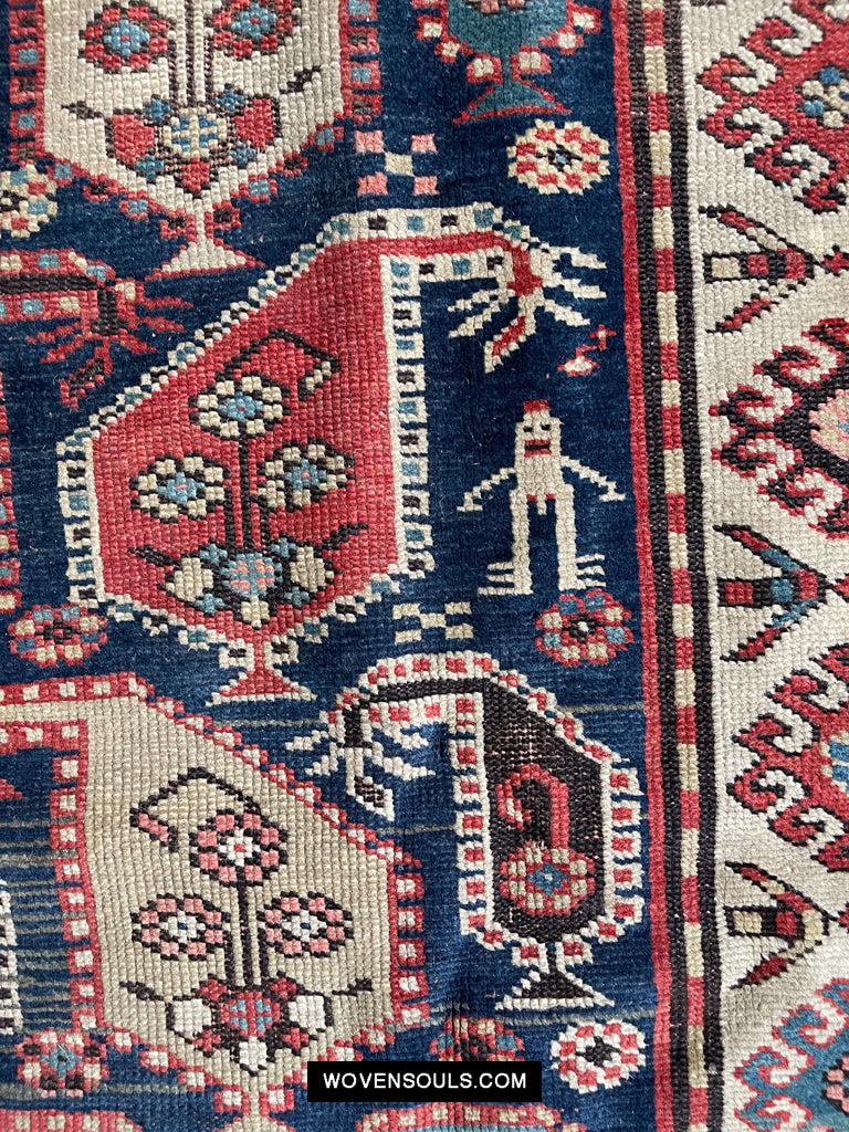 1645 Antique Gendge Boteh Rug with Figures-WOVENSOULS Antique Textiles & Art Gallery