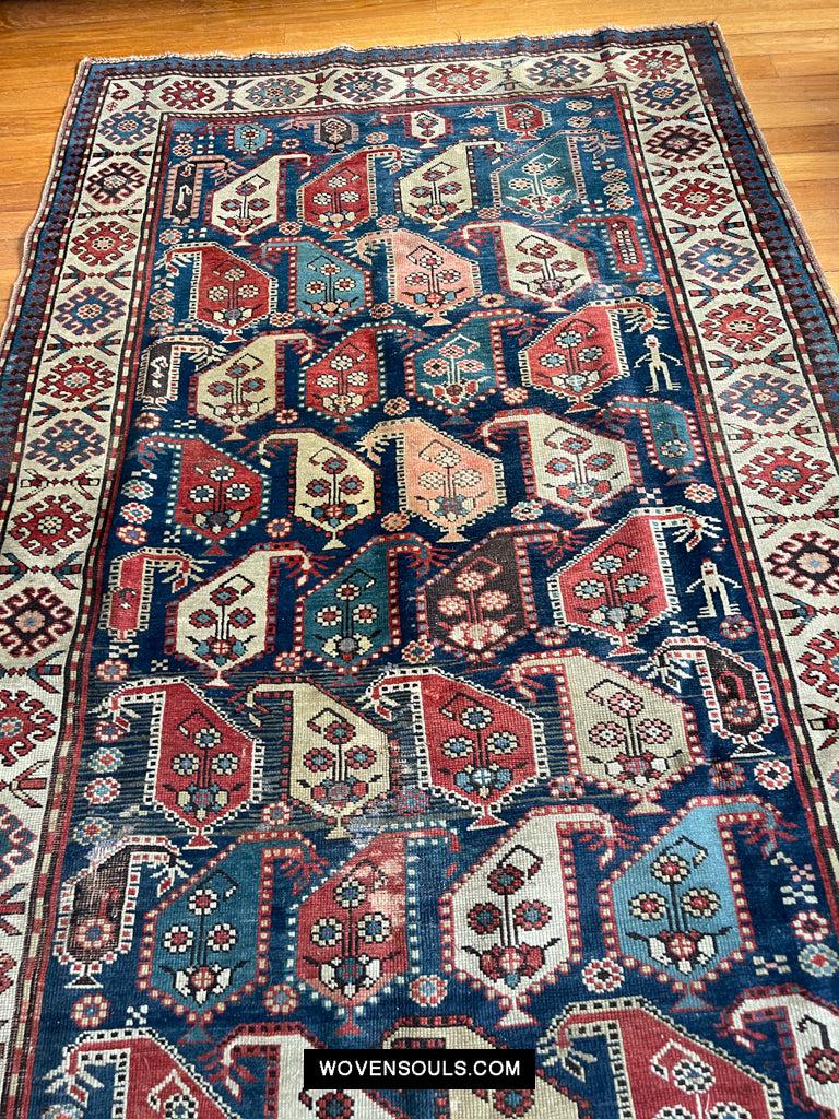 1645 Antique Gendge Boteh Rug with Figures-WOVENSOULS Antique Textiles & Art Gallery