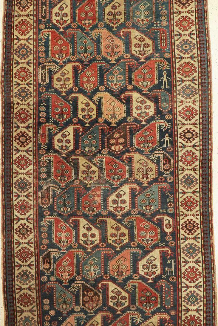 1645 Antique Gendge Boteh Rug with Figures-WOVENSOULS Antique Textiles & Art Gallery