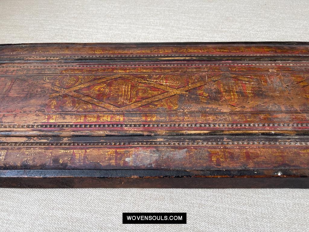 1646 Large Antique Tibetan Gilt & Carved Wood Sutra Cover-WOVENSOULS Antique Textiles & Art Gallery