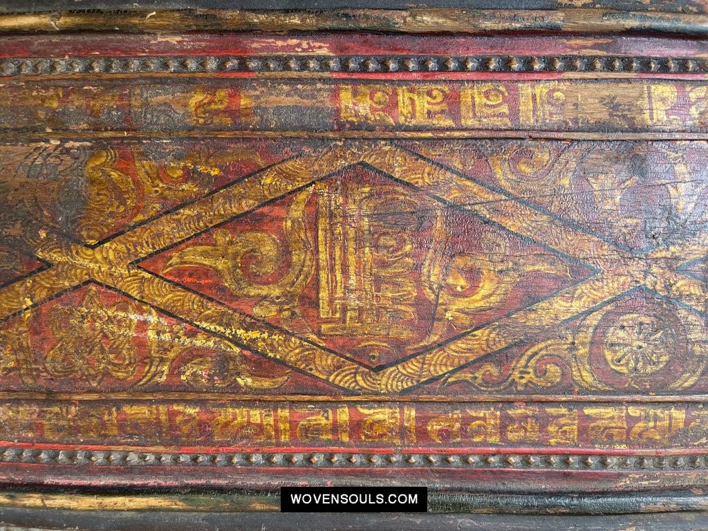 1646 Large Antique Tibetan Gilt & Carved Wood Sutra Cover-WOVENSOULS Antique Textiles & Art Gallery