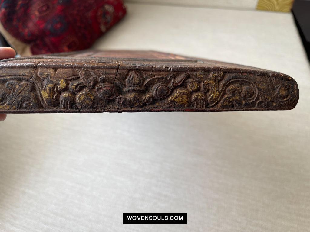1646 Large Antique Tibetan Gilt & Carved Wood Sutra Cover-WOVENSOULS Antique Textiles & Art Gallery