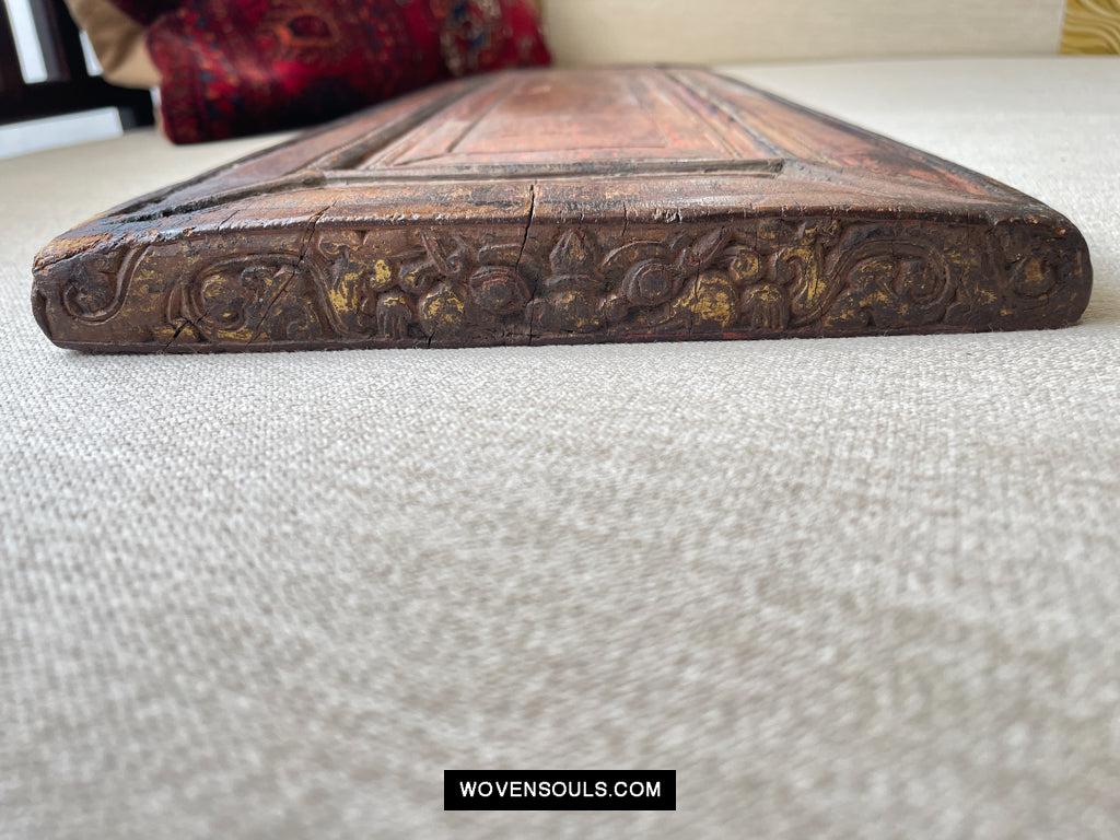 1646 Large Antique Tibetan Gilt & Carved Wood Sutra Cover-WOVENSOULS Antique Textiles & Art Gallery