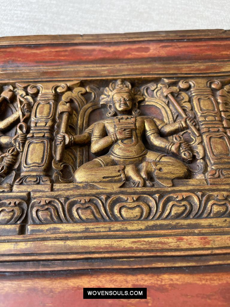 1646 Large Antique Tibetan Gilt & Carved Wood Sutra Cover-WOVENSOULS Antique Textiles & Art Gallery