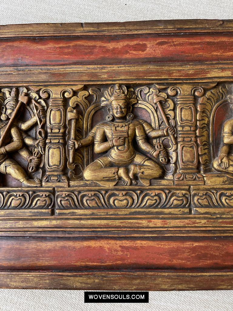 1646 Large Antique Tibetan Gilt & Carved Wood Sutra Cover-WOVENSOULS Antique Textiles & Art Gallery