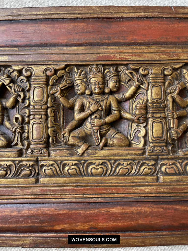 1646 Large Antique Tibetan Gilt & Carved Wood Sutra Cover-WOVENSOULS Antique Textiles & Art Gallery