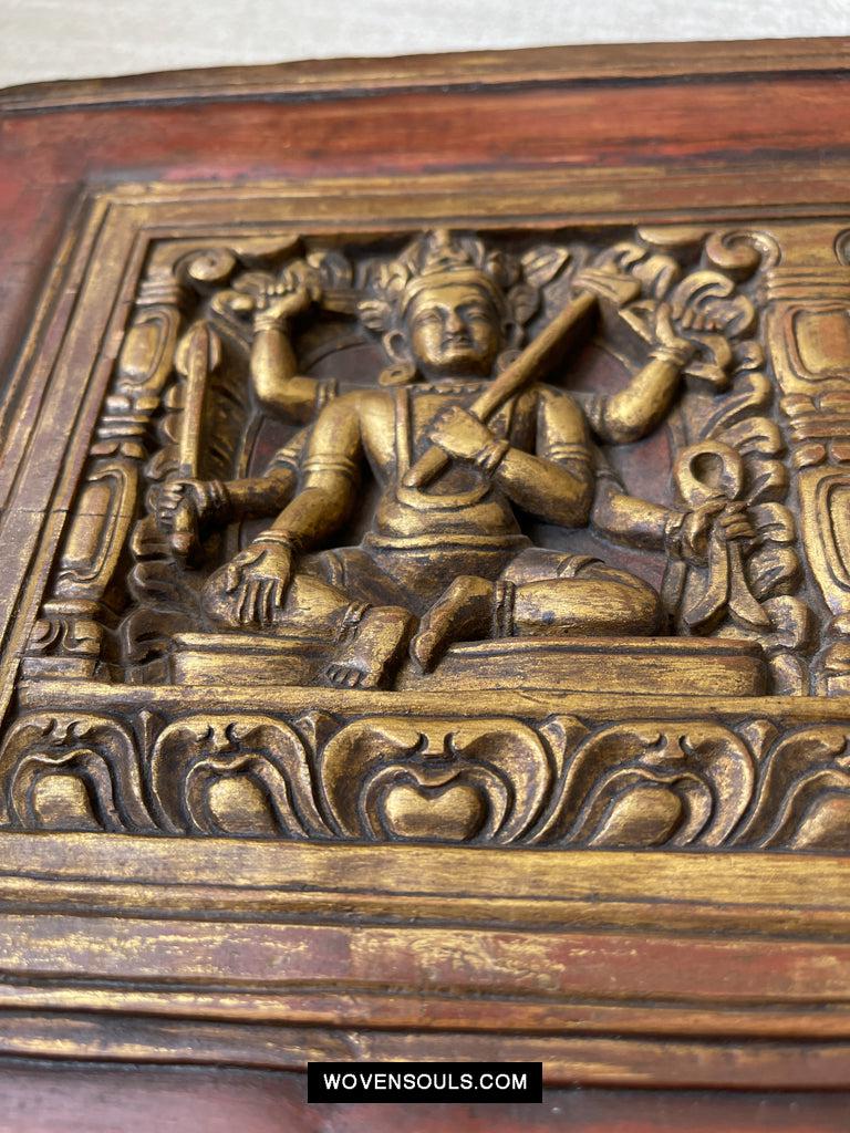 1646 Large Antique Tibetan Gilt & Carved Wood Sutra Cover-WOVENSOULS Antique Textiles & Art Gallery