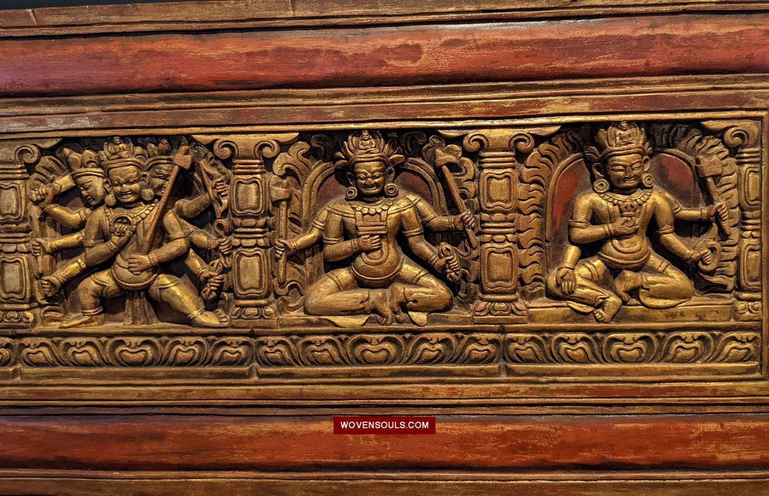 1646 Large Antique Tibetan Gilt & Carved Wood Sutra Cover-WOVENSOULS Antique Textiles & Art Gallery