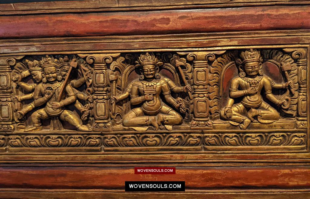 1646 Large Antique Tibetan Gilt & Carved Wood Sutra Cover-WOVENSOULS Antique Textiles & Art Gallery