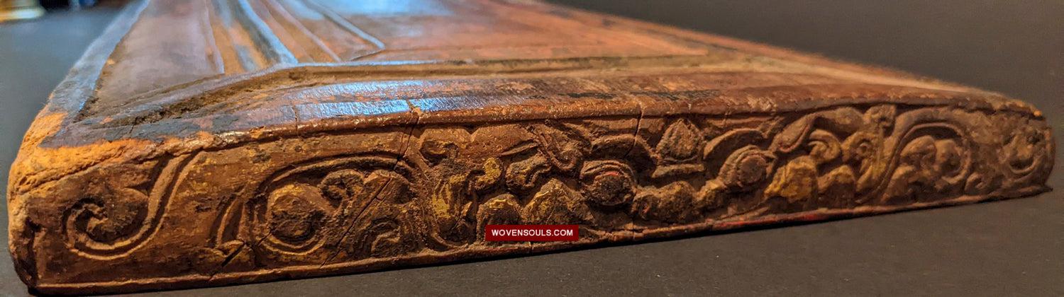1646 Large Antique Tibetan Gilt & Carved Wood Sutra Cover-WOVENSOULS Antique Textiles & Art Gallery