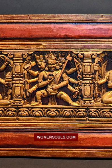 1646 Large Antique Tibetan Gilt & Carved Wood Sutra Cover-WOVENSOULS Antique Textiles & Art Gallery