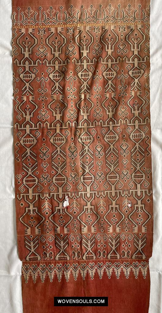 1651 Antique Iban Pua Kumbu Sungkit Singkit Woven Textile with Human Figures-WOVENSOULS Antique Textiles & Art Gallery