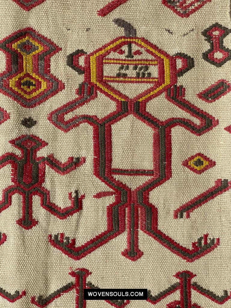 1652 Antique Iban Pua Kumbu Sungkit Singkit Woven Textile with Human Figures - Undyed base-WOVENSOULS Antique Textiles & Art Gallery