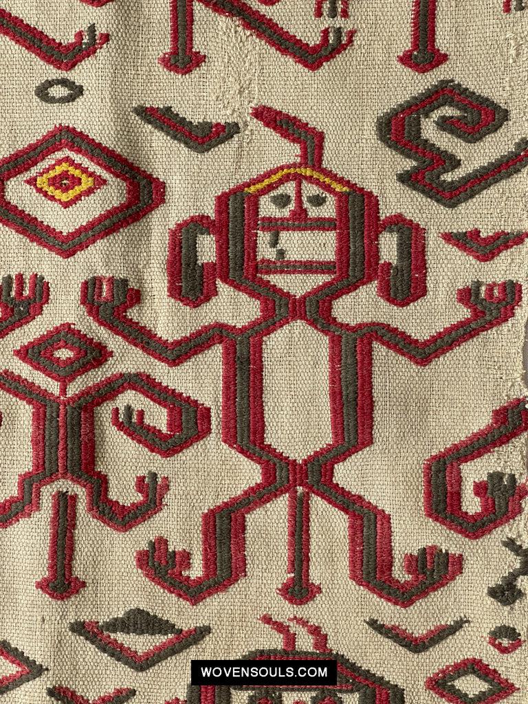 1652 Antique Iban Pua Kumbu Sungkit Singkit Woven Textile with Human Figures - Undyed base-WOVENSOULS Antique Textiles & Art Gallery