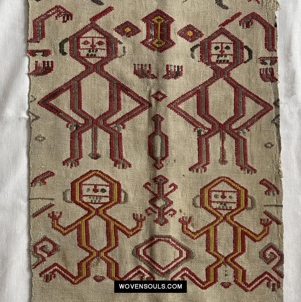 1652 Antique Iban Pua Kumbu Sungkit Singkit Woven Textile with Human Figures - Undyed base-WOVENSOULS Antique Textiles & Art Gallery