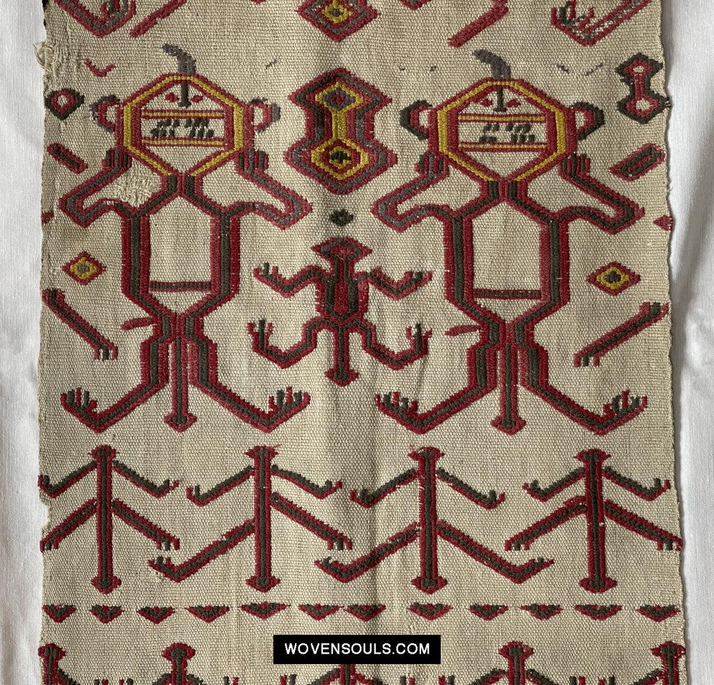 1652 Antique Iban Pua Kumbu Sungkit Singkit Woven Textile with Human Figures - Undyed base-WOVENSOULS Antique Textiles & Art Gallery