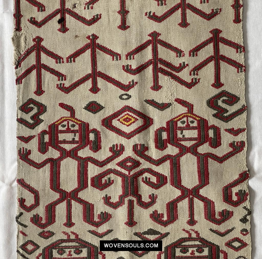 1652 Antique Iban Pua Kumbu Sungkit Singkit Woven Textile with Human Figures - Undyed base-WOVENSOULS Antique Textiles & Art Gallery