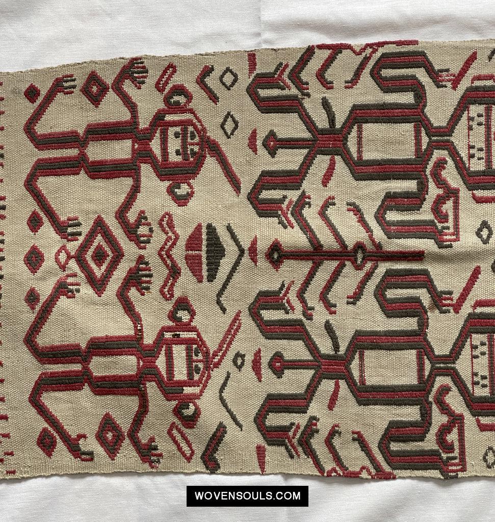 1652 Antique Iban Pua Kumbu Sungkit Singkit Woven Textile with Human Figures - Undyed base-WOVENSOULS Antique Textiles & Art Gallery