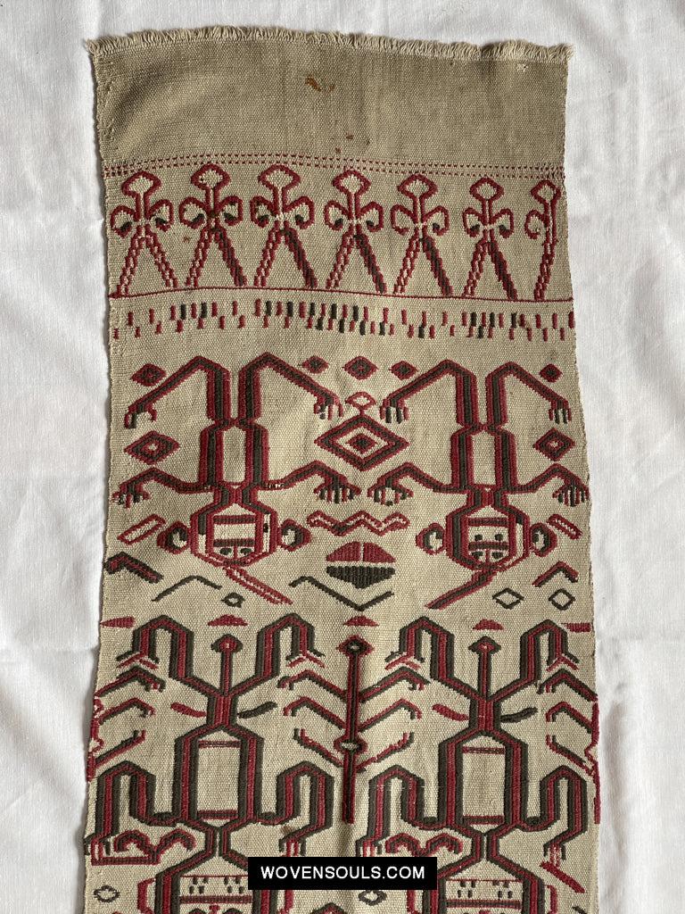 1652 Antique Iban Pua Kumbu Sungkit Singkit Woven Textile with Human Figures - Undyed base-WOVENSOULS Antique Textiles & Art Gallery