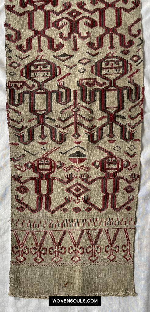 1652 Antique Iban Pua Kumbu Sungkit Singkit Woven Textile with Human Figures - Undyed base-WOVENSOULS Antique Textiles & Art Gallery