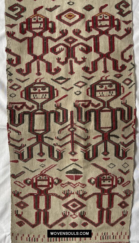 1652 Antique Iban Pua Kumbu Sungkit Singkit Woven Textile with Human Figures - Undyed base-WOVENSOULS Antique Textiles & Art Gallery