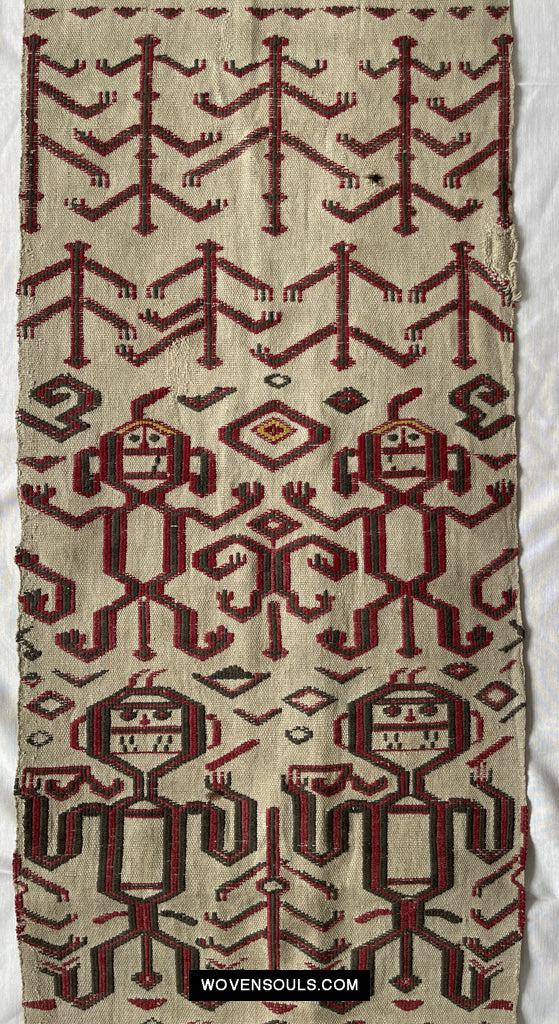 1652 Antique Iban Pua Kumbu Sungkit Singkit Woven Textile with Human Figures - Undyed base-WOVENSOULS Antique Textiles & Art Gallery