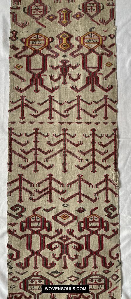 1652 Antique Iban Pua Kumbu Sungkit Singkit Woven Textile with Human Figures - Undyed base-WOVENSOULS Antique Textiles & Art Gallery