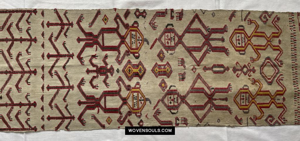 1652 Antique Iban Pua Kumbu Sungkit Singkit Woven Textile with Human Figures - Undyed base-WOVENSOULS Antique Textiles & Art Gallery