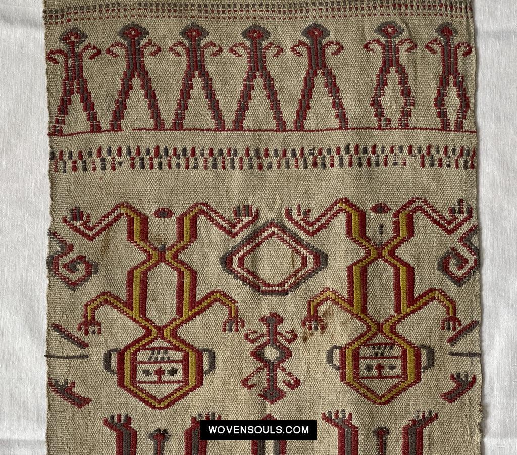 1652 Antique Iban Pua Kumbu Sungkit Singkit Woven Textile with Human Figures - Undyed base-WOVENSOULS Antique Textiles & Art Gallery