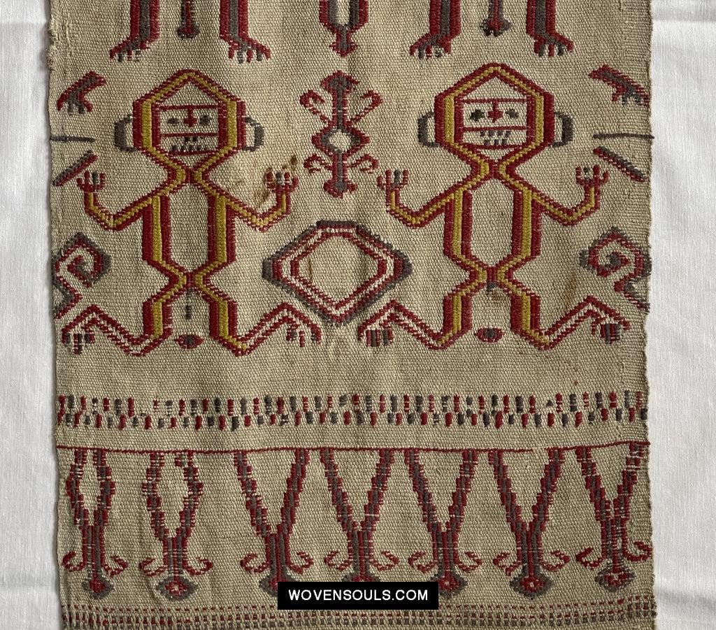 1652 Antique Iban Pua Kumbu Sungkit Singkit Woven Textile with Human Figures - Undyed base-WOVENSOULS Antique Textiles & Art Gallery