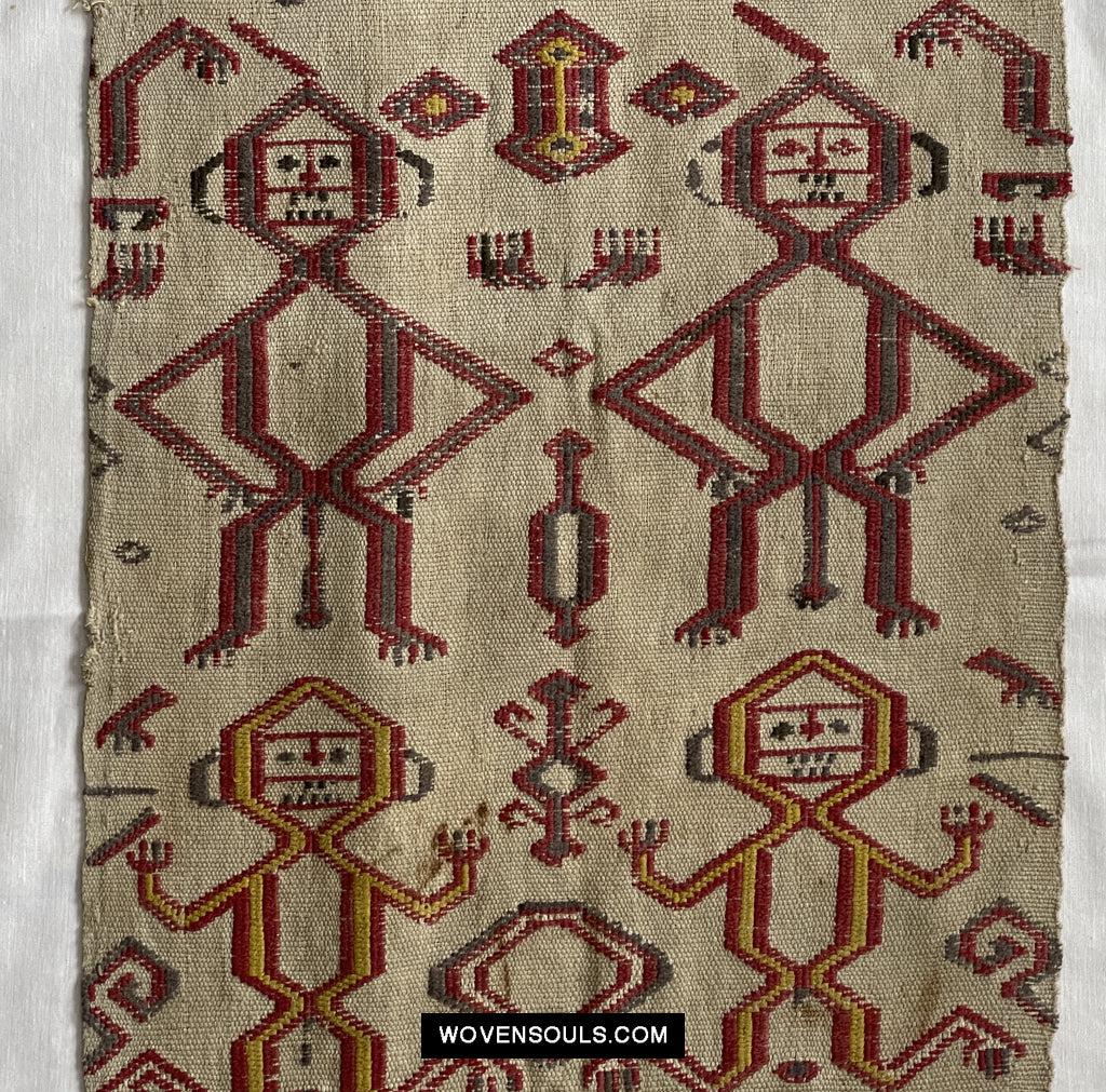 1652 Antique Iban Pua Kumbu Sungkit Singkit Woven Textile with Human Figures - Undyed base-WOVENSOULS Antique Textiles & Art Gallery