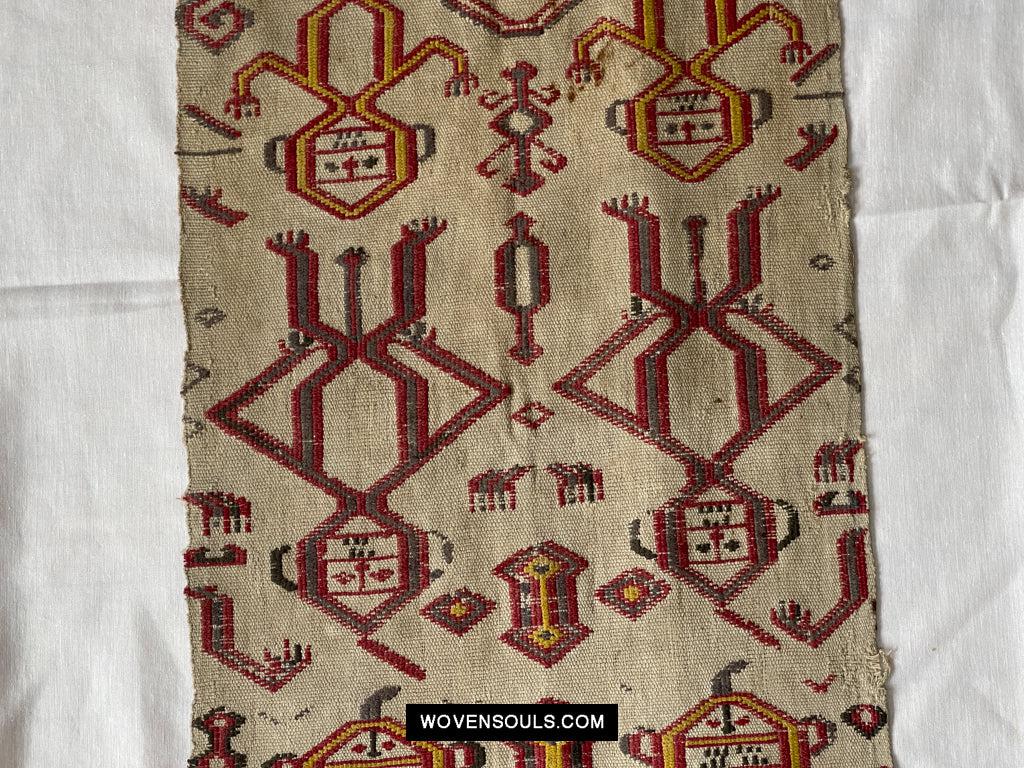 1652 Antique Iban Pua Kumbu Sungkit Singkit Woven Textile with Human Figures - Undyed base-WOVENSOULS Antique Textiles & Art Gallery