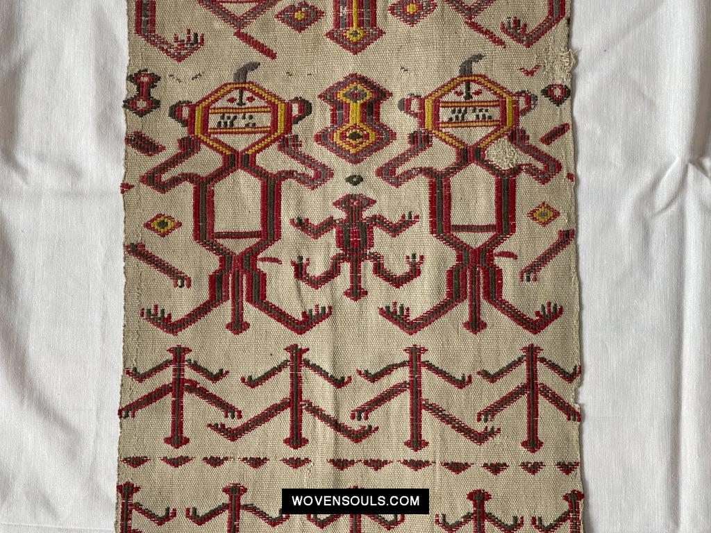 1652 Antique Iban Pua Kumbu Sungkit Singkit Woven Textile with Human Figures - Undyed base-WOVENSOULS Antique Textiles & Art Gallery