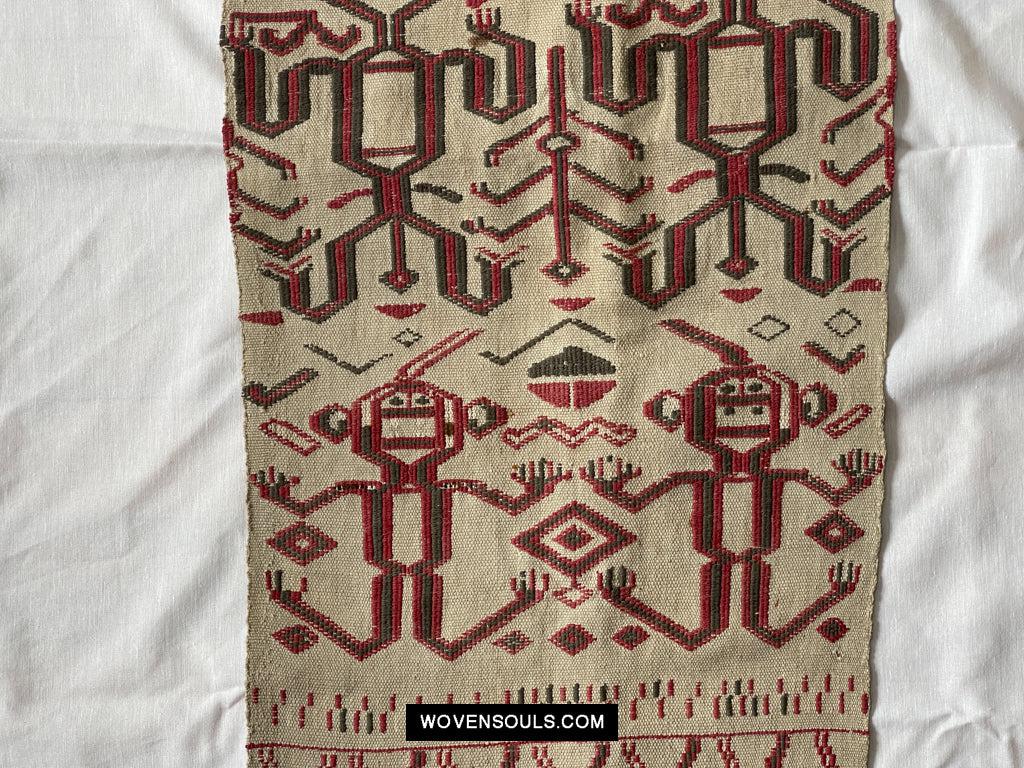 1652 Antique Iban Pua Kumbu Sungkit Singkit Woven Textile with Human Figures - Undyed base-WOVENSOULS Antique Textiles & Art Gallery