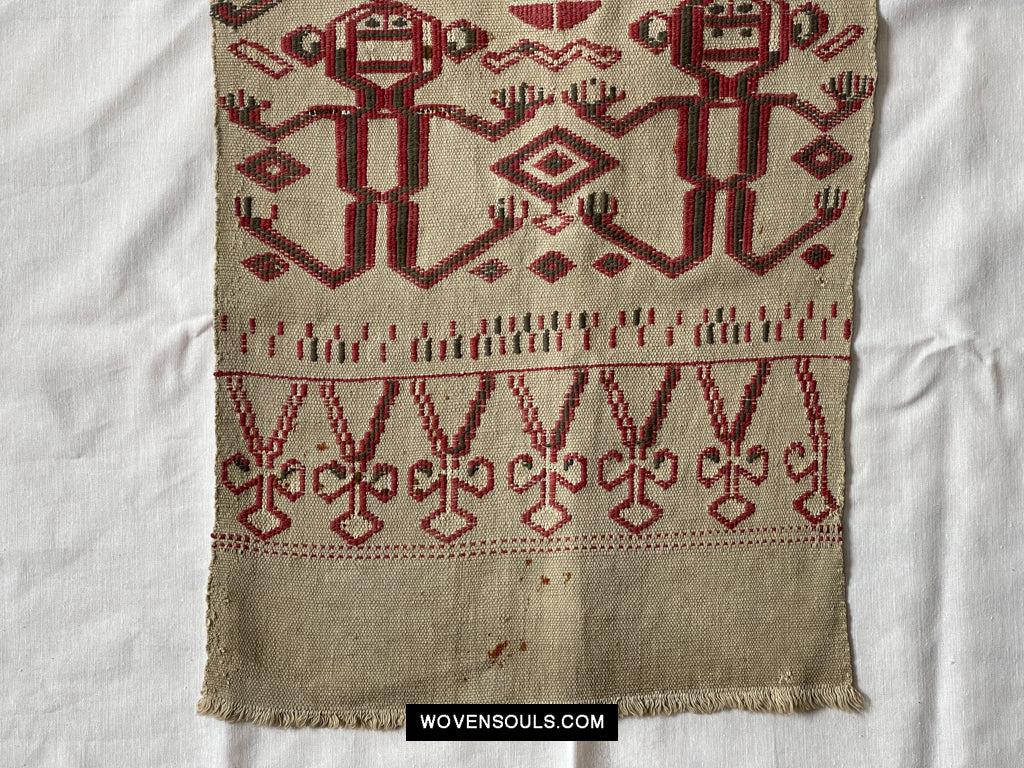 1652 Antique Iban Pua Kumbu Sungkit Singkit Woven Textile with Human Figures - Undyed base-WOVENSOULS Antique Textiles & Art Gallery