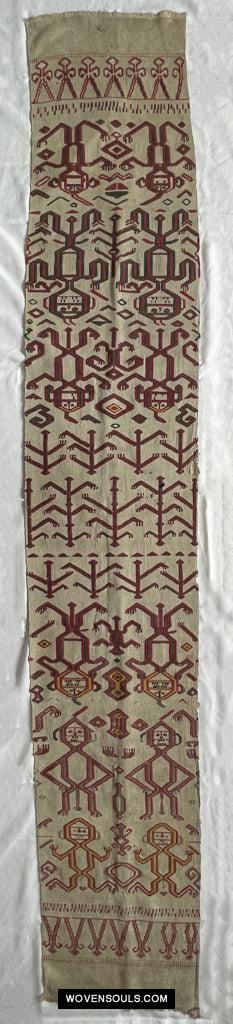 1652 Antique Iban Pua Kumbu Sungkit Singkit Woven Textile with Human Figures - Undyed base-WOVENSOULS Antique Textiles & Art Gallery
