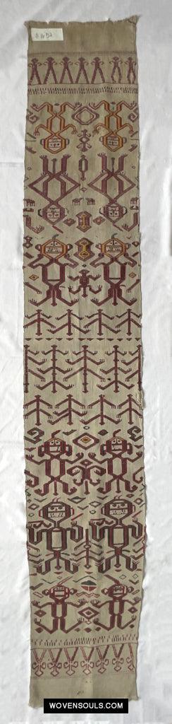 1652 Antique Iban Pua Kumbu Sungkit Singkit Woven Textile with Human Figures - Undyed base-WOVENSOULS Antique Textiles & Art Gallery