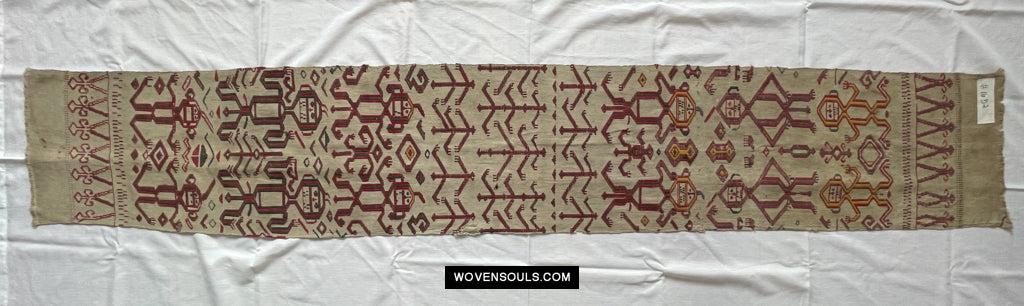 1652 Antique Iban Pua Kumbu Sungkit Singkit Woven Textile with Human Figures - Undyed base-WOVENSOULS Antique Textiles & Art Gallery