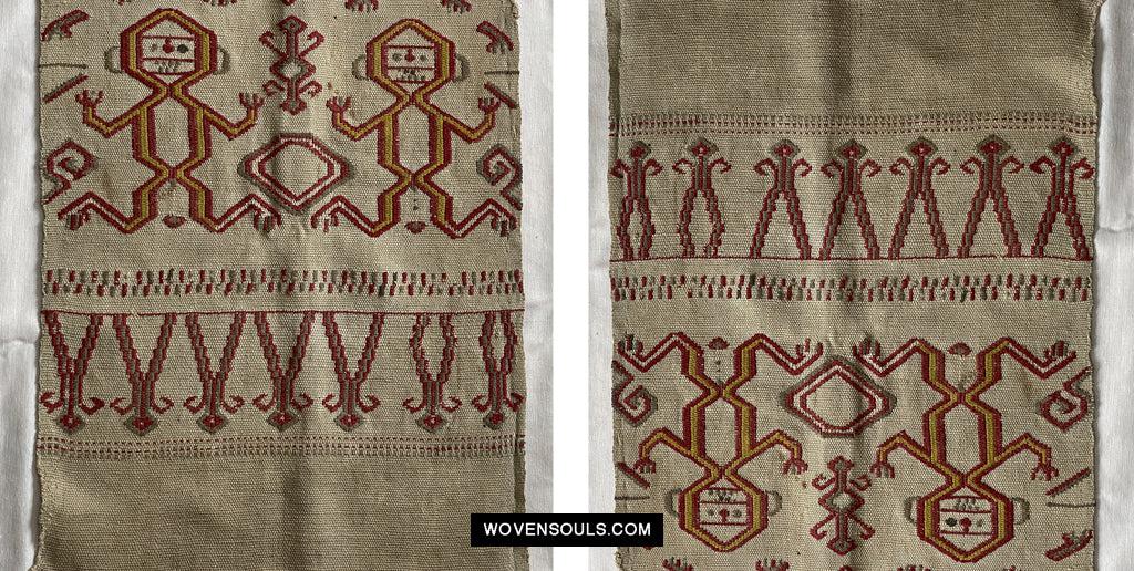 1652 Antique Iban Pua Kumbu Sungkit Singkit Woven Textile with Human Figures - Undyed base-WOVENSOULS Antique Textiles & Art Gallery