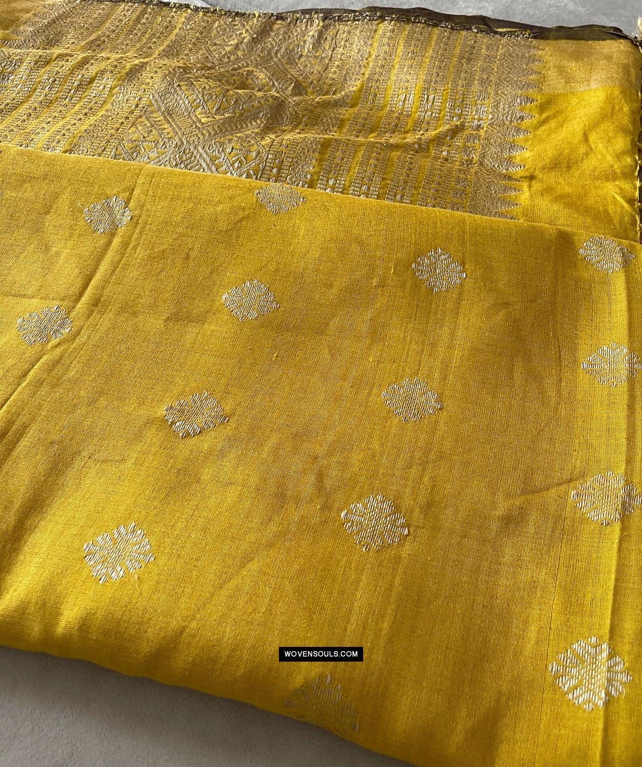 1669 SOLD Handwoven Yellow Silk Assamese Sari Saree - Recently Made-WOVENSOULS Antique Textiles & Art Gallery