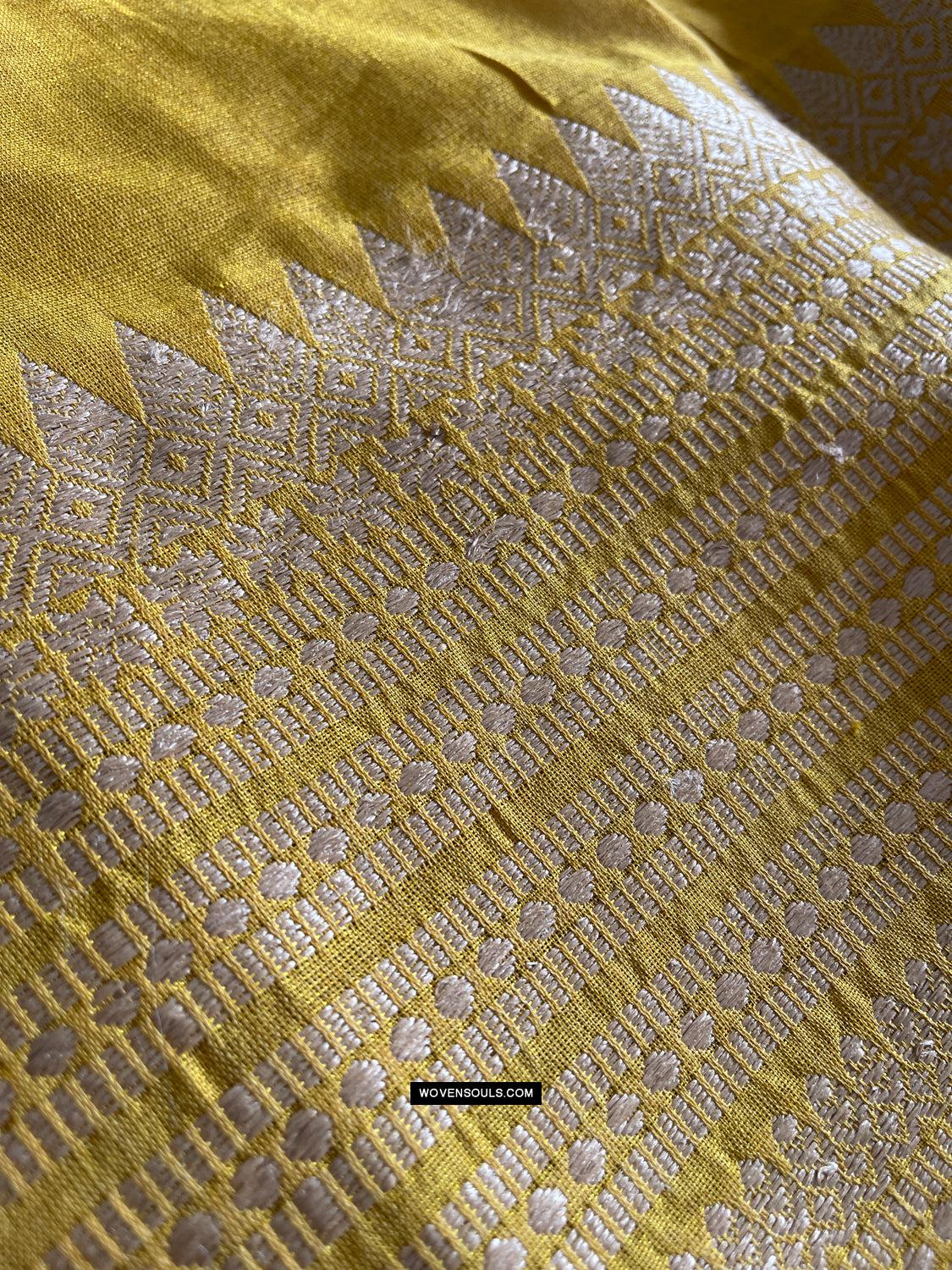 1669 SOLD Handwoven Yellow Silk Assamese Sari Saree - Recently Made-WOVENSOULS Antique Textiles & Art Gallery