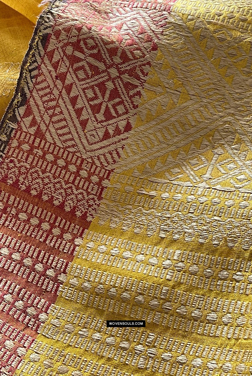 1669 SOLD Handwoven Yellow Silk Assamese Sari Saree - Recently Made-WOVENSOULS Antique Textiles & Art Gallery