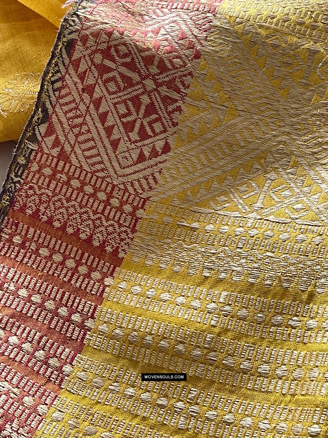 1669 SOLD Handwoven Yellow Silk Assamese Sari Saree - Recently Made-WOVENSOULS Antique Textiles & Art Gallery